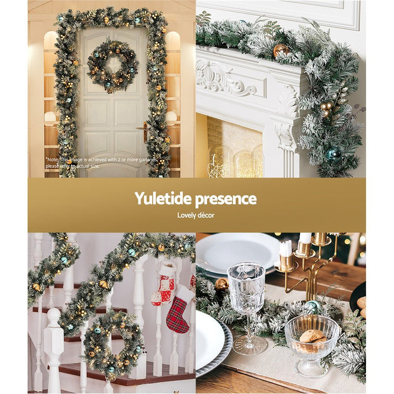 Jingle Jollys 2.7m Christmas Garland with LED Lights Snowy Decoration Xmas Party - NuSea