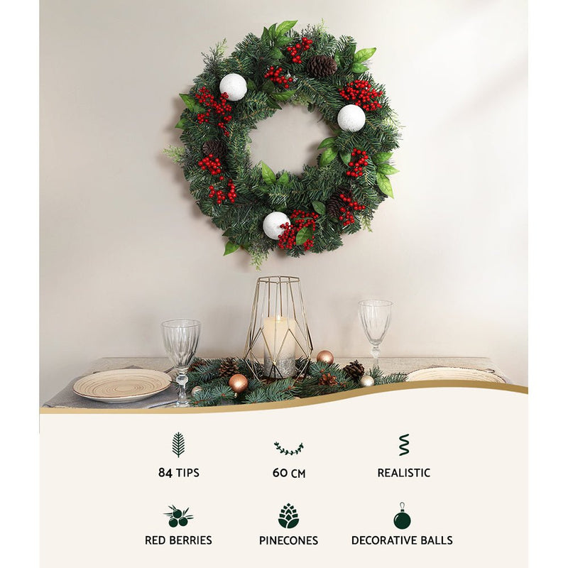 Jingle Jollys 2FT 60CM Christmas Wreath with Decor Xmas Tree Decoration - NuSea