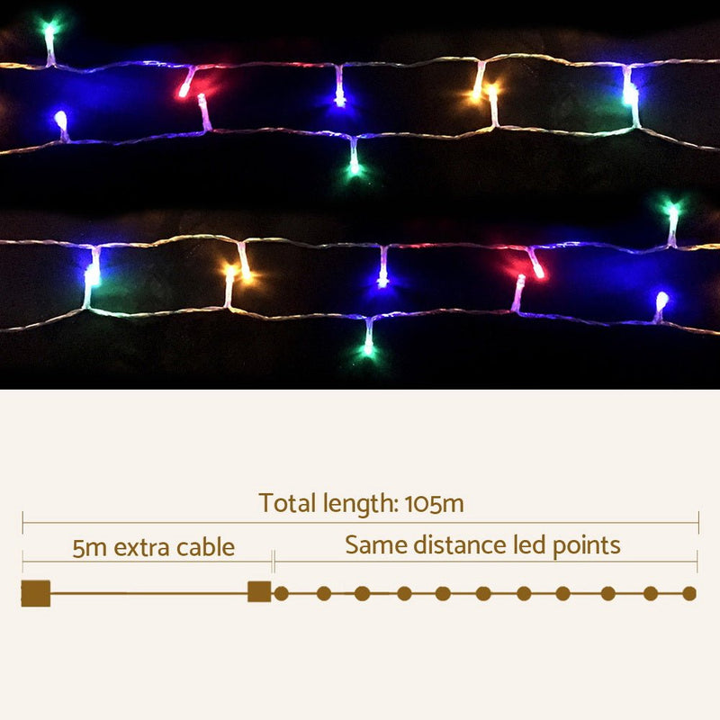 Jingle Jollys 50M Christmas Lights String Light 500 LED Colourful - NuSea