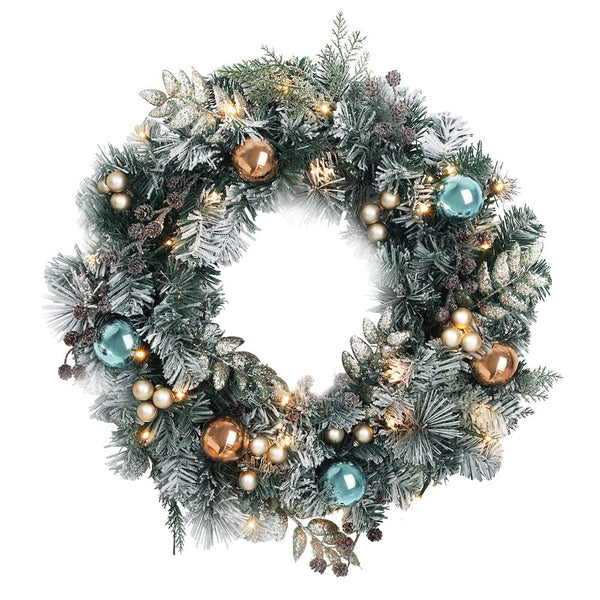 Jingle Jollys 60cm Christmas Wreath with LED Lights Snowy Garland Xmas Decor - NuSea