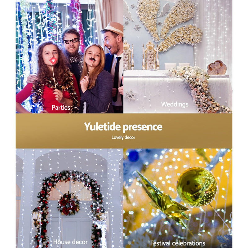 Jingle Jollys 6X3M Christmas Lights Curtain Light Cool White 600 LED - NuSea