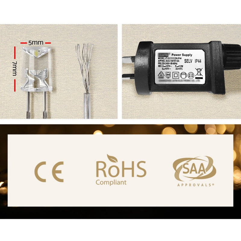 Jingle Jollys 6X3M Christmas Lights Curtain Light Warm White 600 LED - NuSea