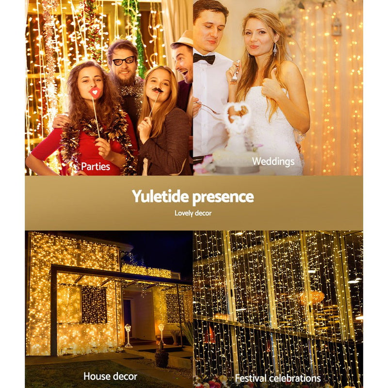 Jingle Jollys 6X3M Christmas Lights Curtain Light Warm White 600 LED - NuSea