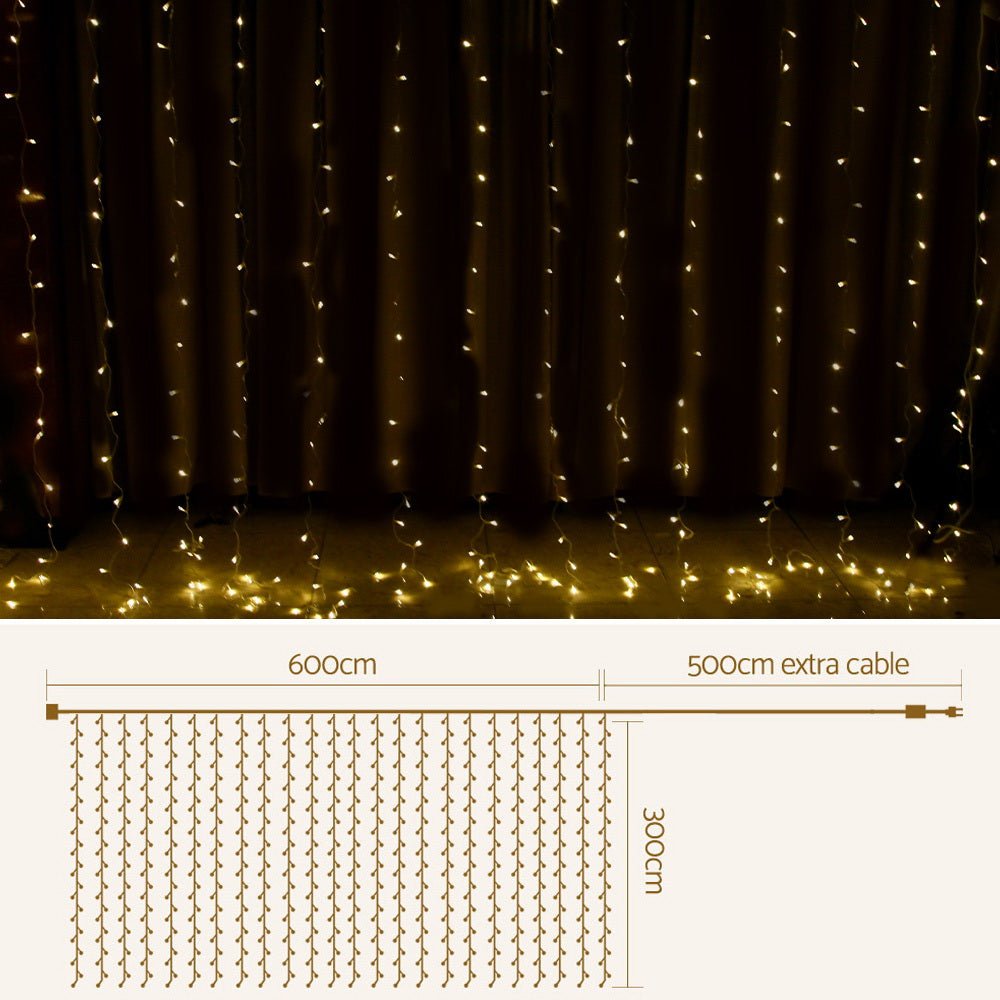 Jingle Jollys 6X3M Christmas Lights Curtain Light Warm White 600 LED - NuSea