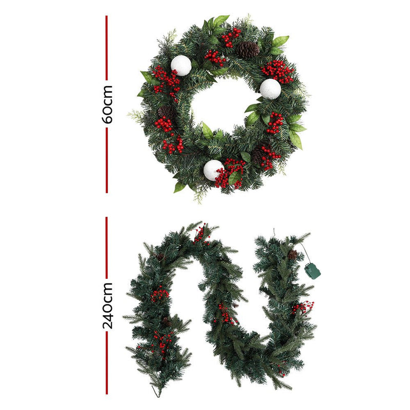 Jingle Jollys Christmas Garland with Wreath Set LED Lights Xmas Tree Decor - NuSea