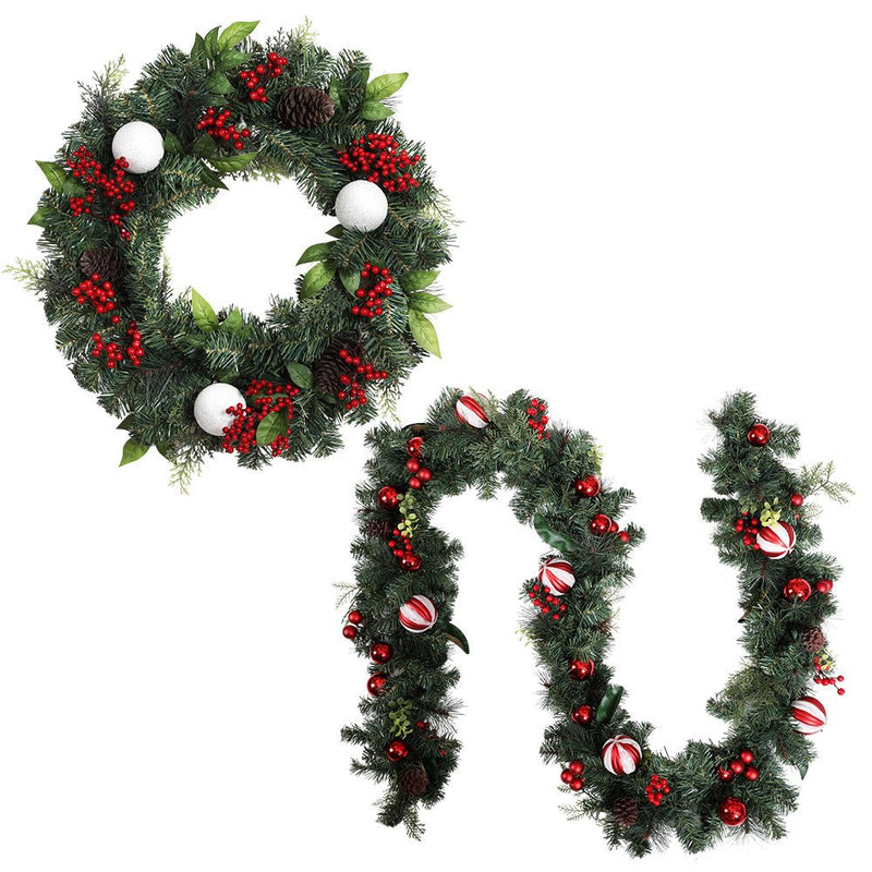 Jingle Jollys Christmas Garland with Wreath Set Ornaments Xmas Tree Decor - NuSea