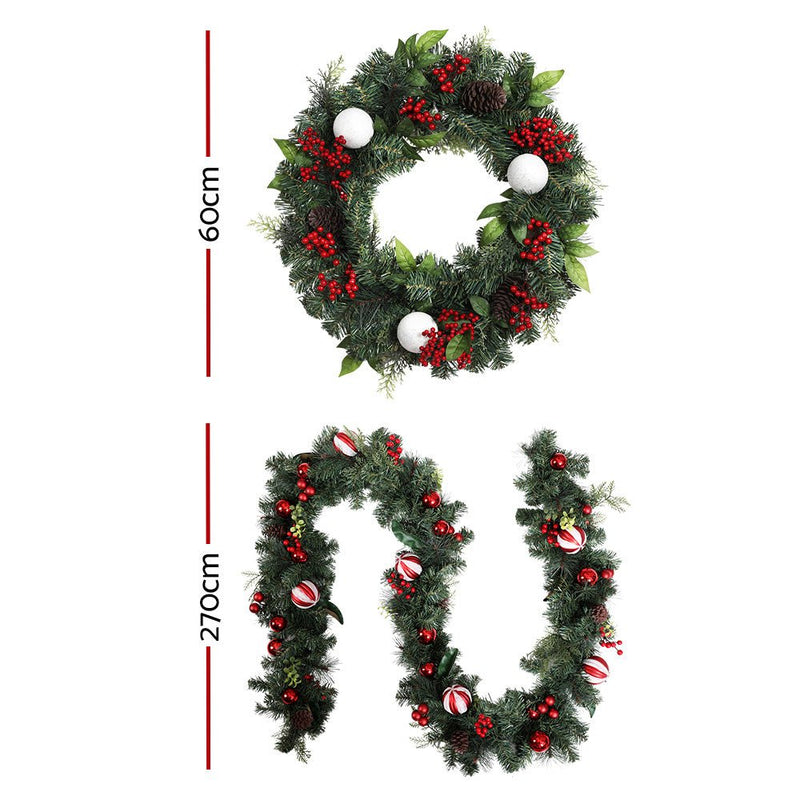 Jingle Jollys Christmas Garland with Wreath Set Ornaments Xmas Tree Decor - NuSea