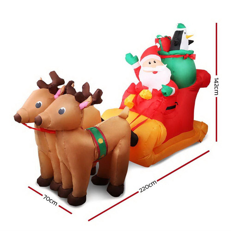 Jingle Jollys Christmas Inflatable Santa Sleigh 2.2M Illuminated Decorations - NuSea