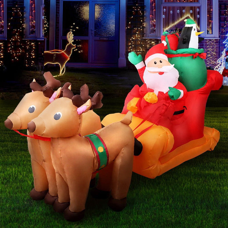Jingle Jollys Christmas Inflatable Santa Sleigh 2.2M Illuminated Decorations - NuSea