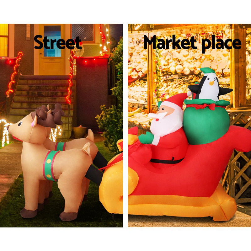 Jingle Jollys Christmas Inflatable Santa Sleigh 2.2M Illuminated Decorations - NuSea