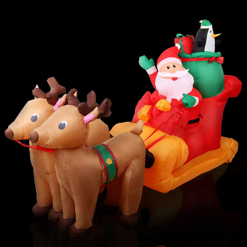 Jingle Jollys Christmas Inflatable Santa Sleigh 2.2M Illuminated Decorations - NuSea