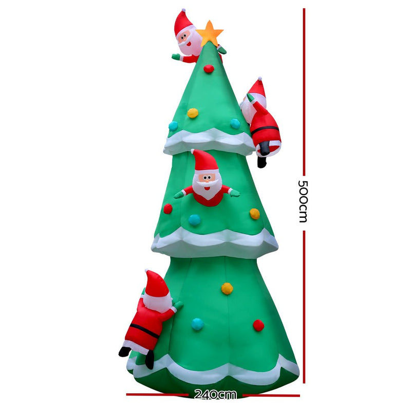 Jingle Jollys Christmas Inflatable Santa Tree 5M Illuminated Decorations - NuSea