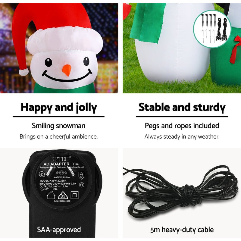 Jingle Jollys Christmas Inflatable Snowman 1.8M Illuminated Decorations - NuSea
