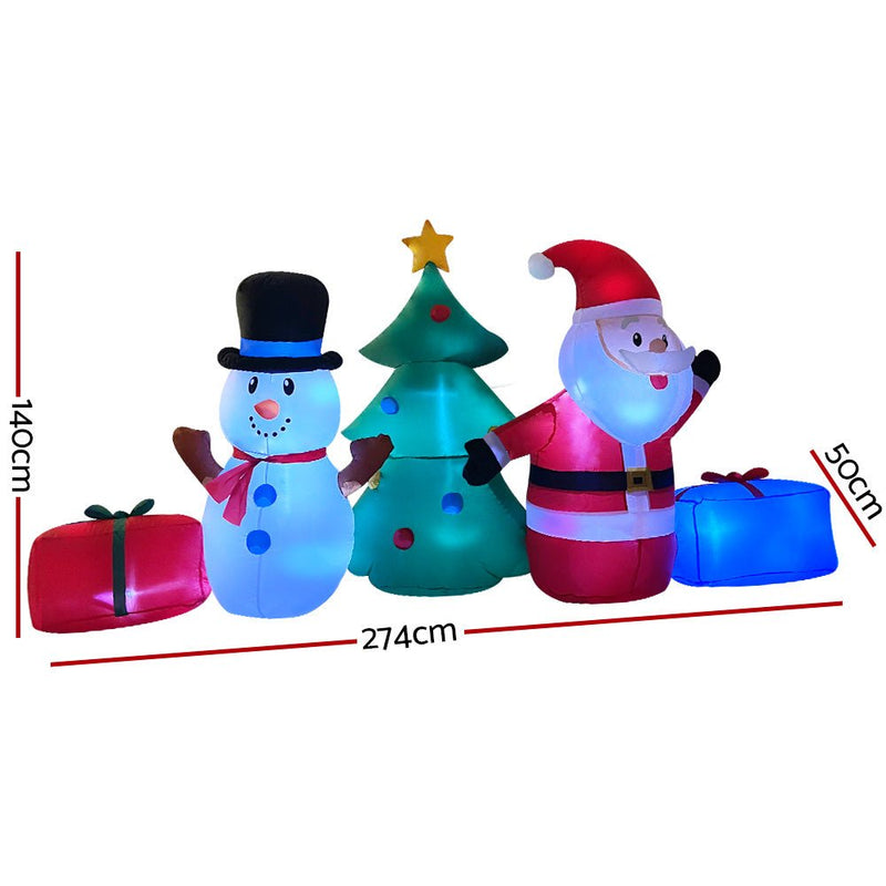 Jingle Jollys Christmas Inflatable Tree Snowman 2.7M Illuminated Decorations - NuSea