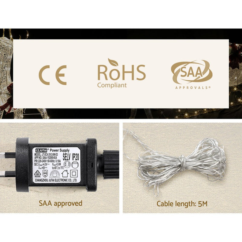 Jingle Jollys Christmas Lights 150cm Reindeer 100 LED Decorations - NuSea