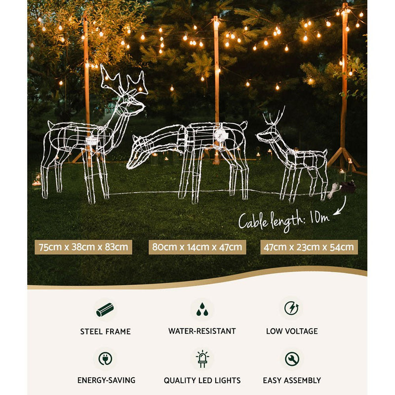 Jingle Jollys Christmas Lights 3 Pcs Reindeers 250 LED Decorations - NuSea