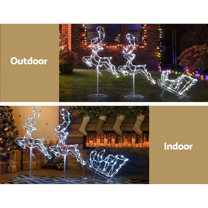 Jingle Jollys Christmas Lights Reindeer Sleigh 120 LED Decorations - NuSea