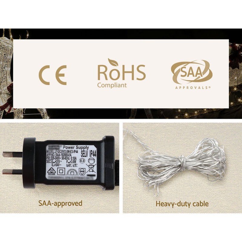 Jingle Jollys Christmas Lights Reindeer Sleigh 120 LED Decorations - NuSea