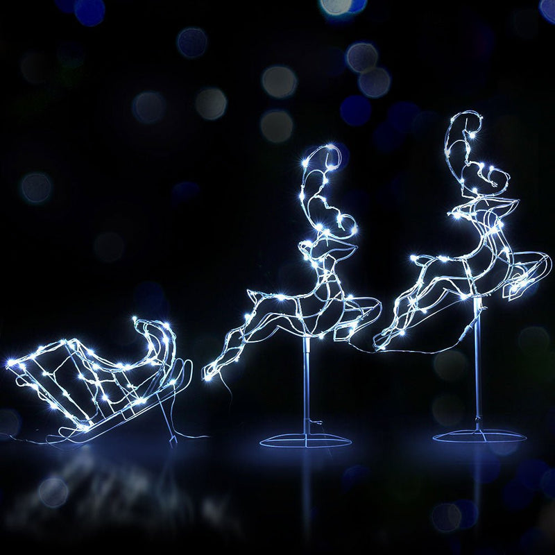 Jingle Jollys Christmas Lights Reindeer Sleigh 120 LED Decorations - NuSea