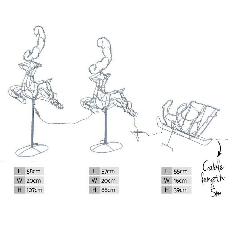 Jingle Jollys Christmas Lights Reindeer Sleigh 120 LED Decorations - NuSea