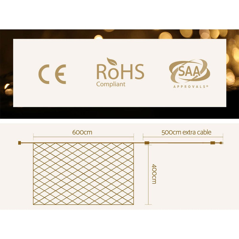 Jingle Jollys ChristmasLights 4mx6m Net String Light 1000 LED Warm - NuSea