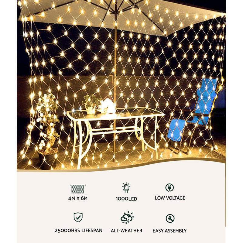Jingle Jollys ChristmasLights 4mx6m Net String Light 1000 LED Warm - NuSea