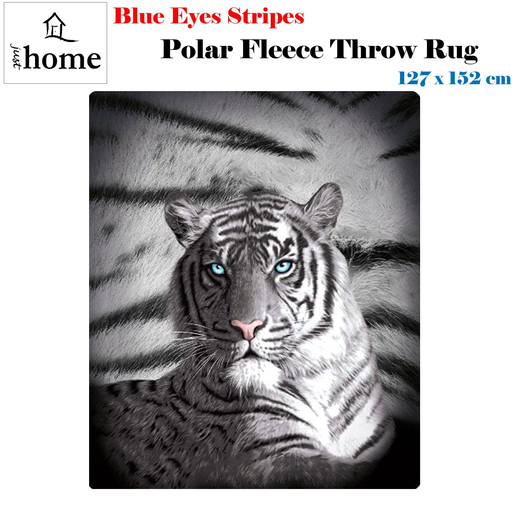 Just Home Blue Eyes Stripes Tiger Polar Fleece Throw Rug - NuSea