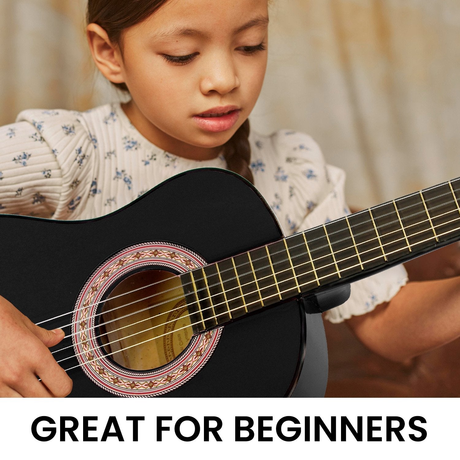 Karrera 34in Acoustic Children Wooden Guitar - Black - NuSea