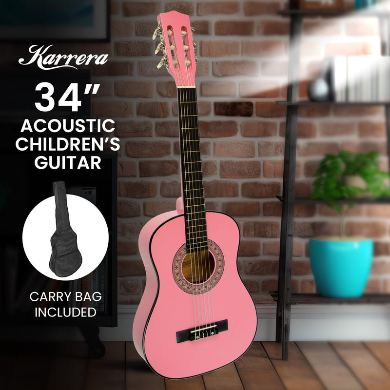 Karrera 34in Acoustic Wooden Childrens Guitar - Pink - NuSea