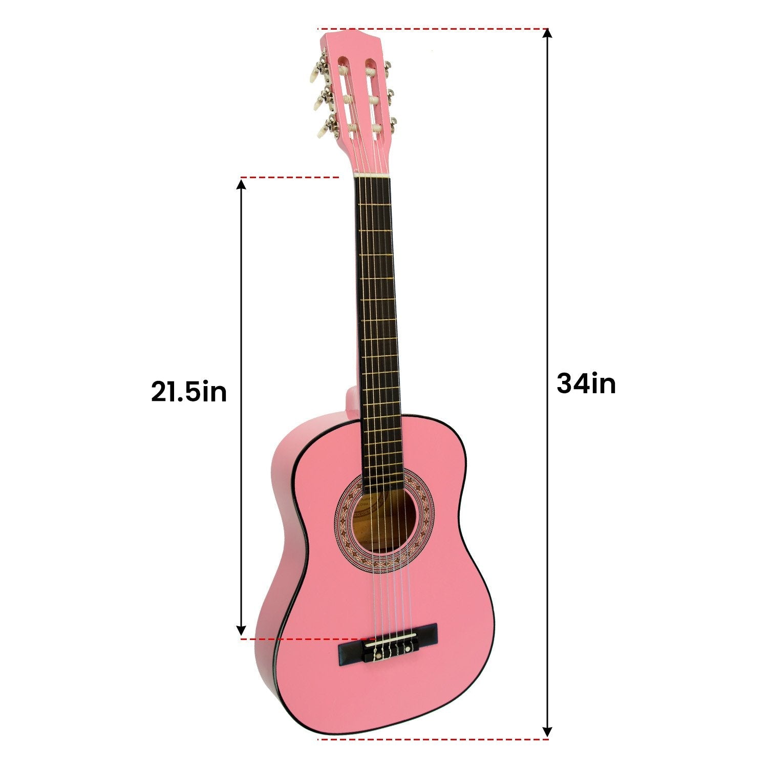 Karrera 34in Acoustic Wooden Childrens Guitar - Pink - NuSea