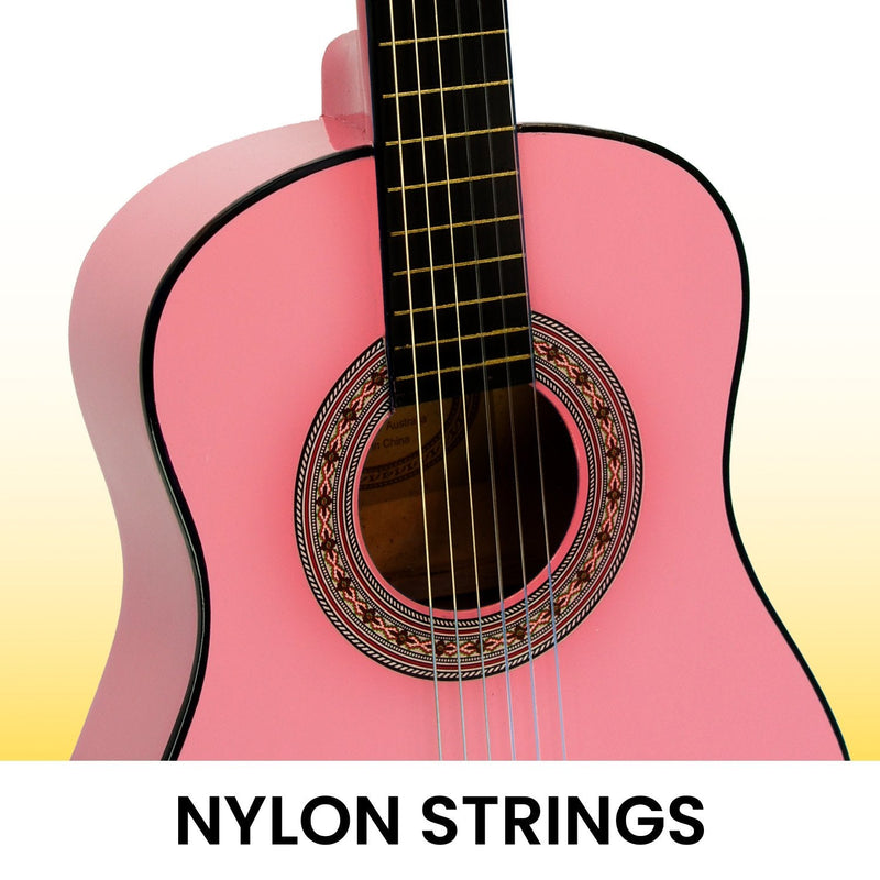 Karrera 34in Acoustic Wooden Childrens Guitar - Pink - NuSea