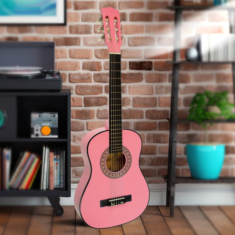 Karrera 34in Acoustic Wooden Childrens Guitar - Pink - NuSea