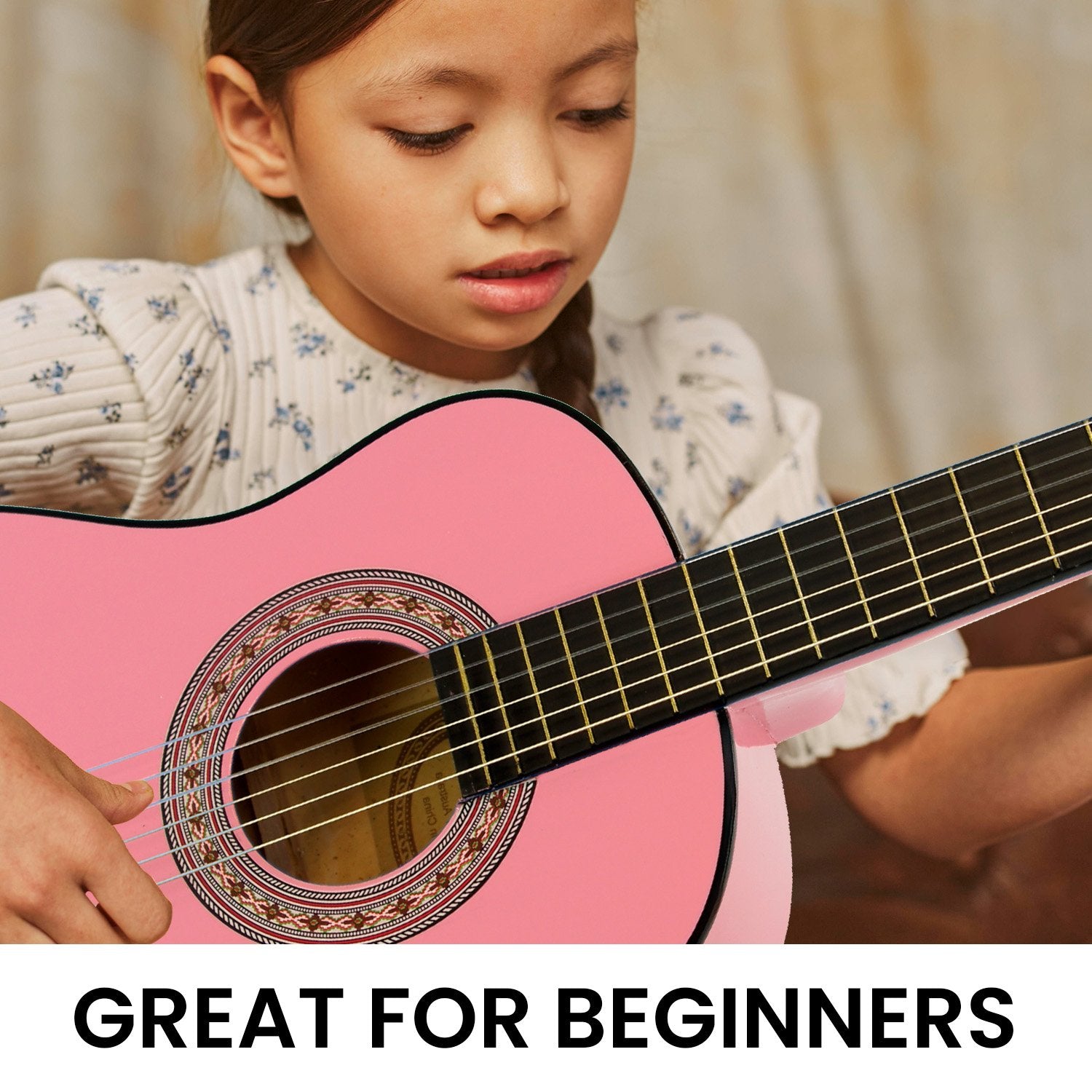 Karrera 34in Acoustic Wooden Childrens Guitar - Pink - NuSea
