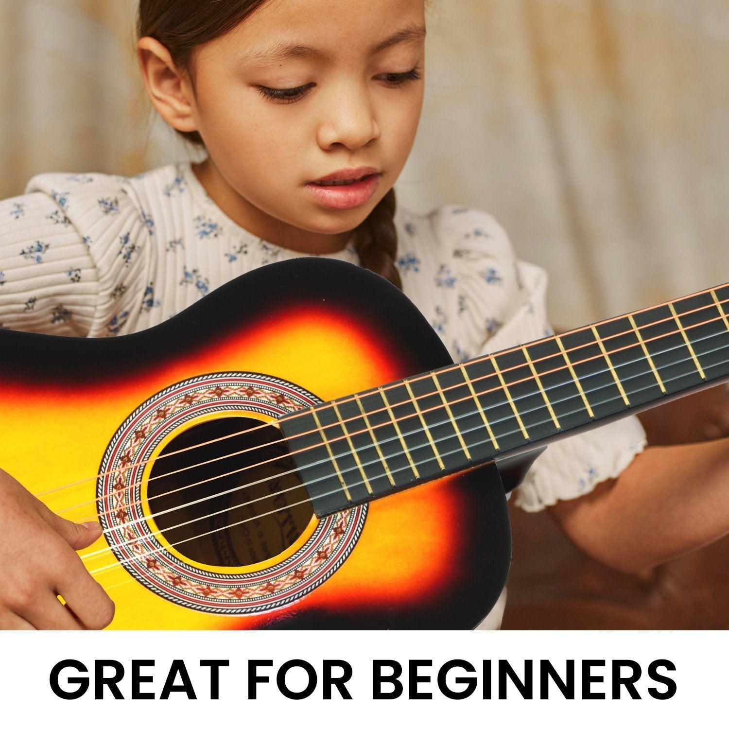 Karrera 34in Acoustic Wooden Childrens Guitar - Sunburst - NuSea