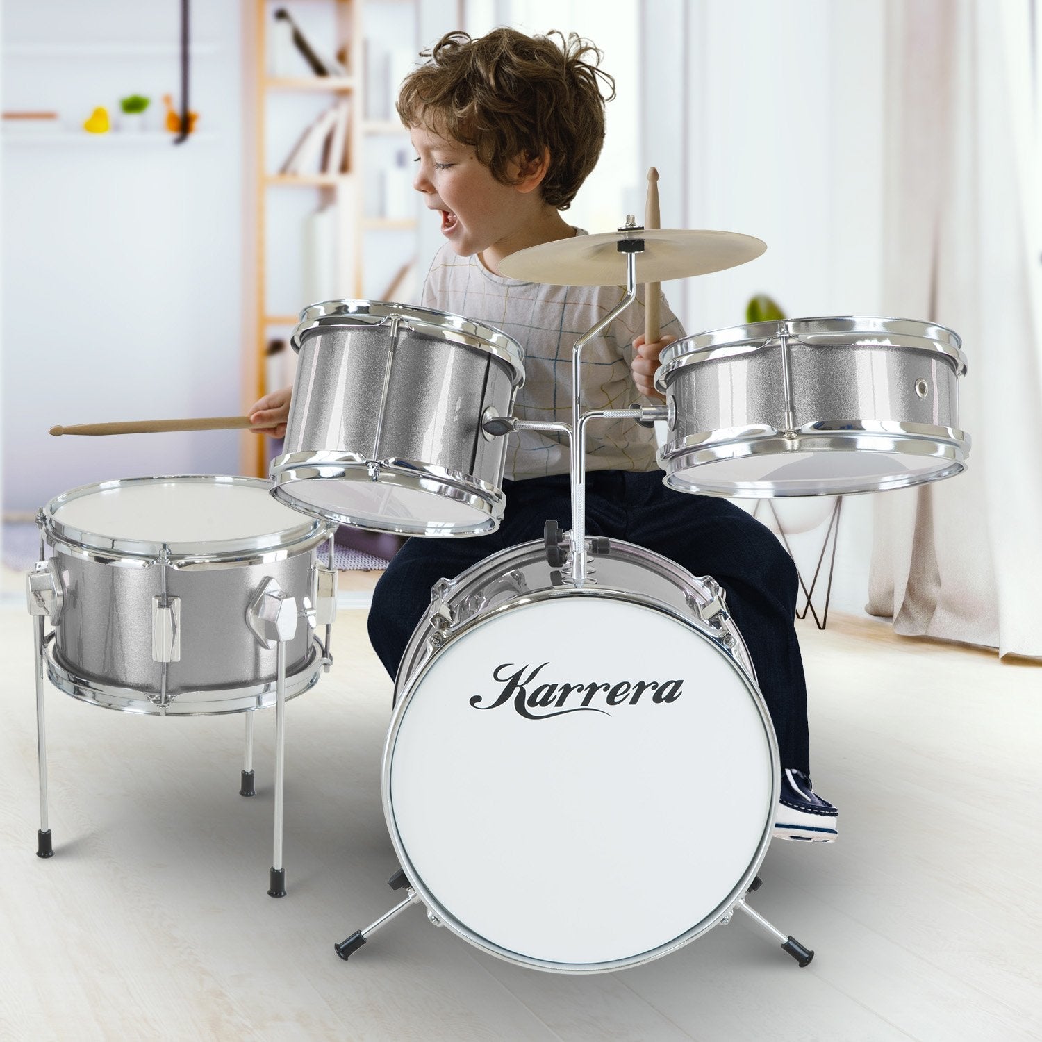 Karrera Childrens 4pc Drum Kit - Silver - NuSea