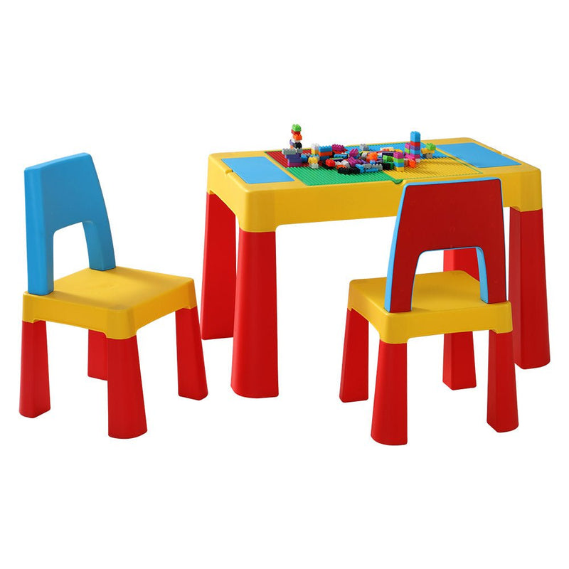 Keezi 3PCS Kids Table and Chairs Set Activity Toys Storage Box Desk Blocks - NuSea