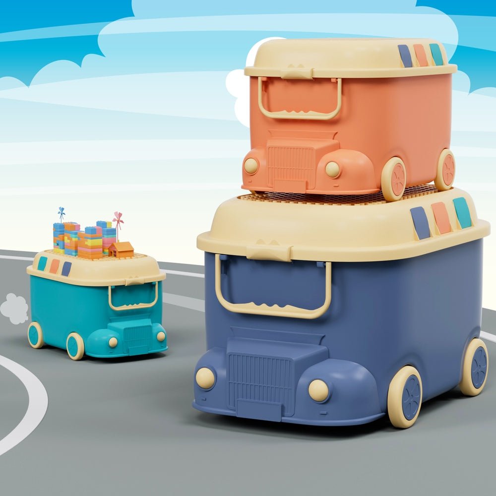 Keezi 3PCS Toy Storage Box Cute Car Toy Container Kids Toys Organiser Snack Boxes - NuSea