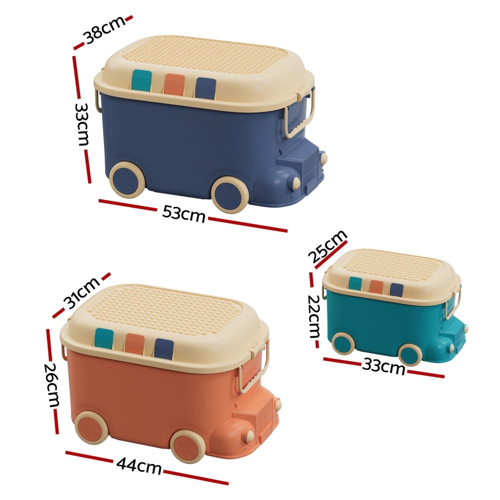 Keezi 3PCS Toy Storage Box Cute Car Toy Container Kids Toys Organiser Snack Boxes - NuSea