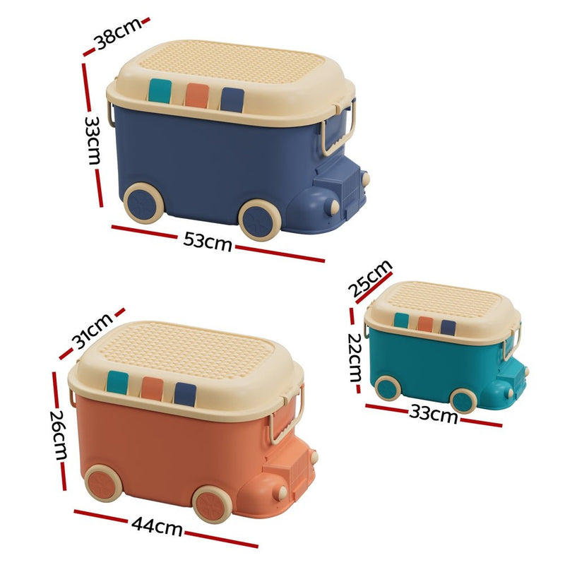 Keezi 3PCS Toy Storage Box Cute Car Toy Container Kids Toys Organiser Snack Boxes - NuSea