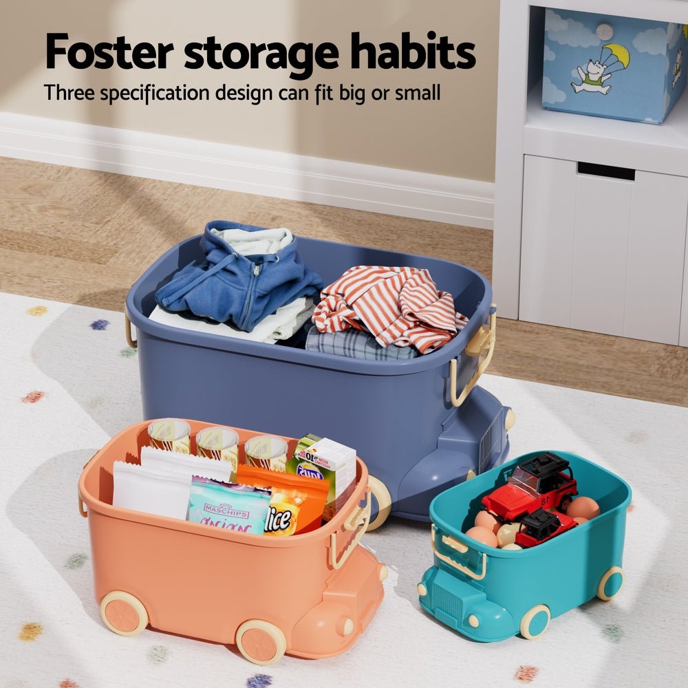 Keezi 3PCS Toy Storage Box Cute Car Toy Container Kids Toys Organiser Snack Boxes - NuSea