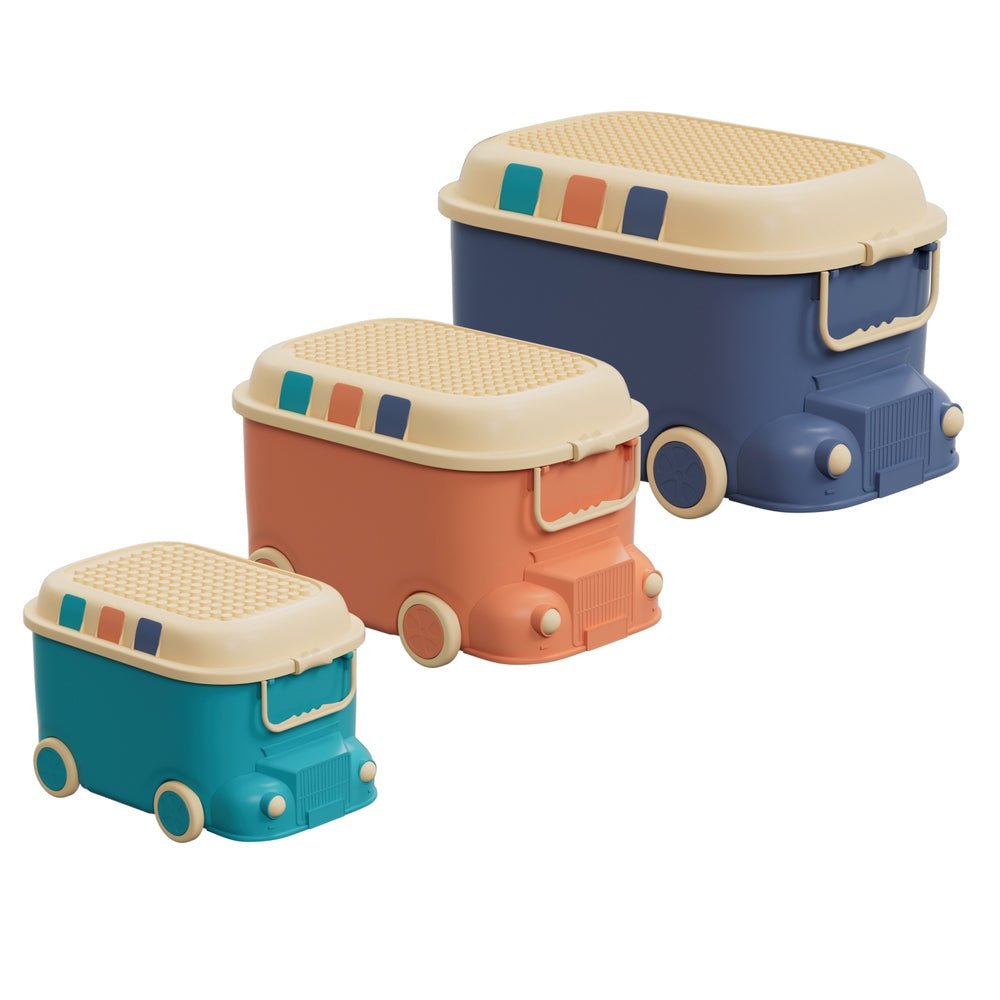 Keezi 3PCS Toy Storage Box Cute Car Toy Container Kids Toys Organiser Snack Boxes - NuSea