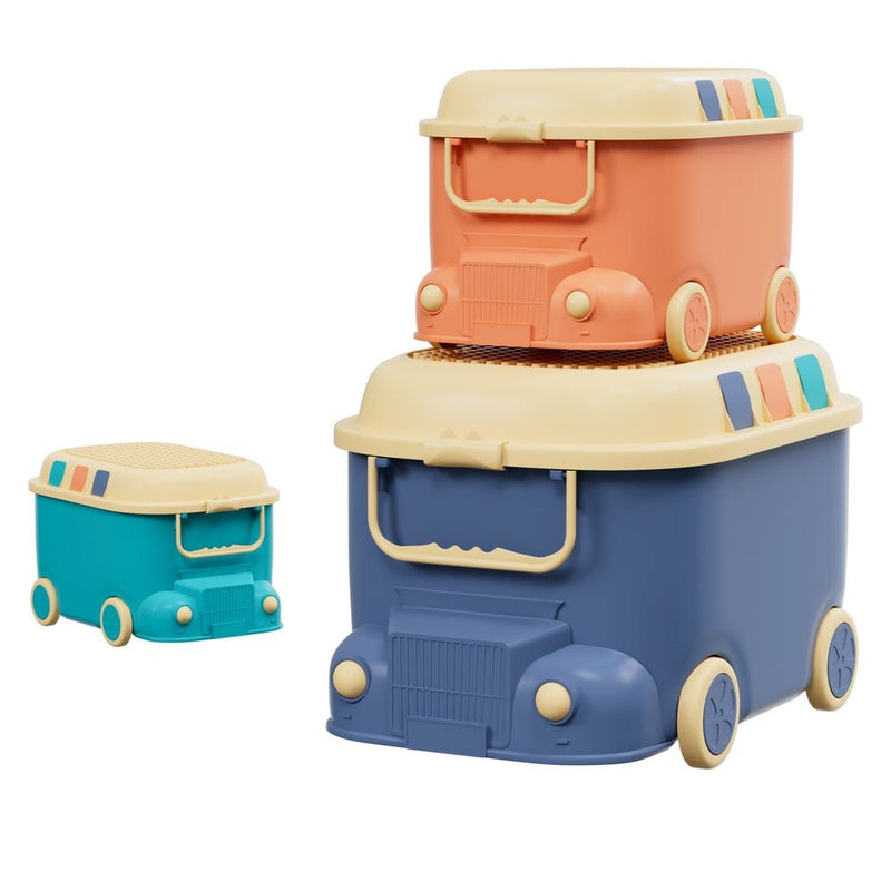Keezi 3PCS Toy Storage Box Cute Car Toy Container Kids Toys Organiser Snack Boxes - NuSea