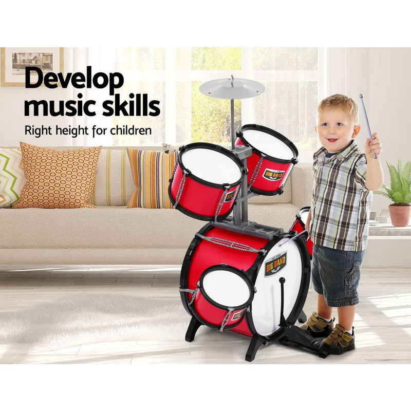 Keezi Kids 7 Drum Set Junior Drums Kit Musical Play Toys Childrens Mini Big Band - NuSea