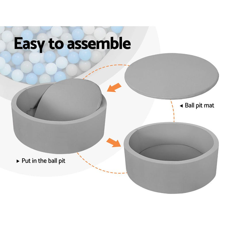 Keezi Kids Ball Pit 90x30cm Ocean Foam Play Pool Barrier Toys Children Grey - NuSea
