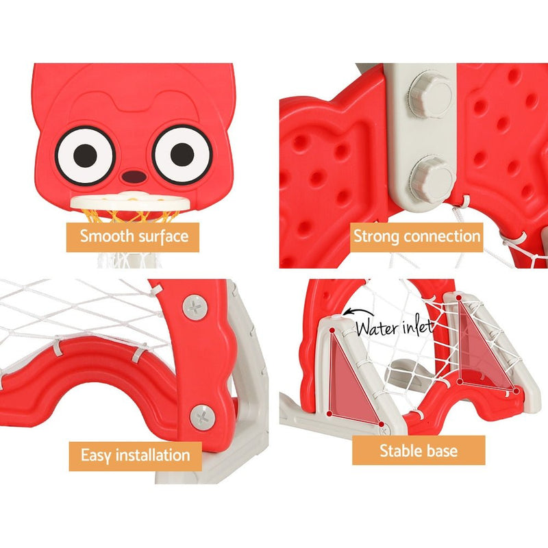 Keezi Kids Basketball Hoop Stand Adjustable 5 - in - 1 Sports Center Toys Set Red - NuSea