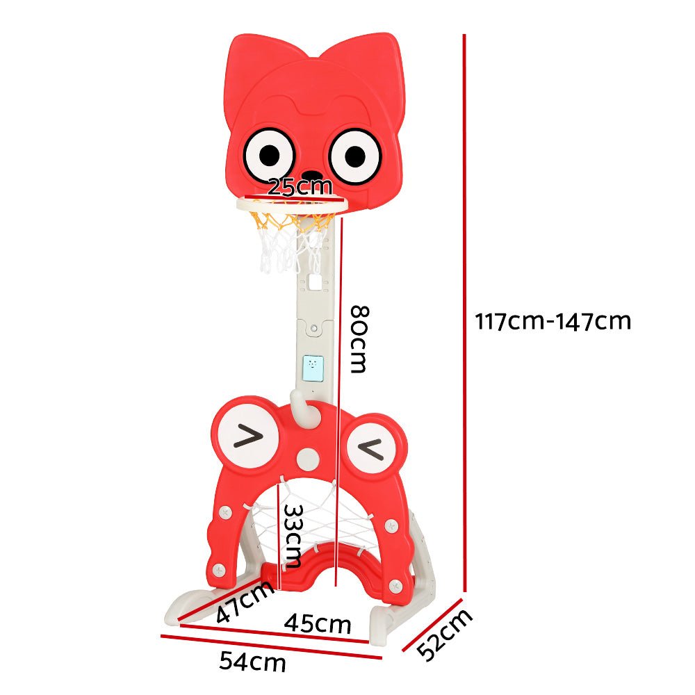 Keezi Kids Basketball Hoop Stand Adjustable 5 - in - 1 Sports Center Toys Set Red - NuSea