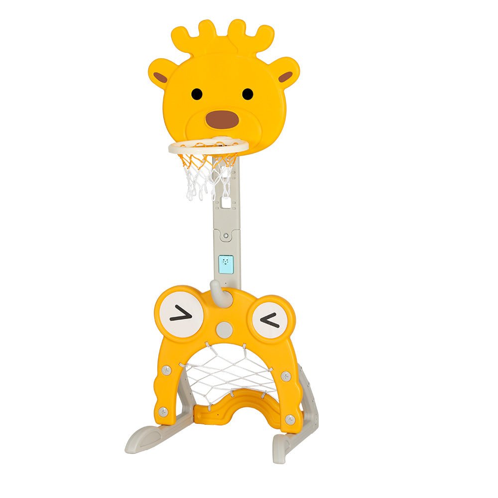 Keezi Kids Basketball Hoop Stand Adjustable 5 - in - 1 Sports Center Toys Set Yellow - NuSea