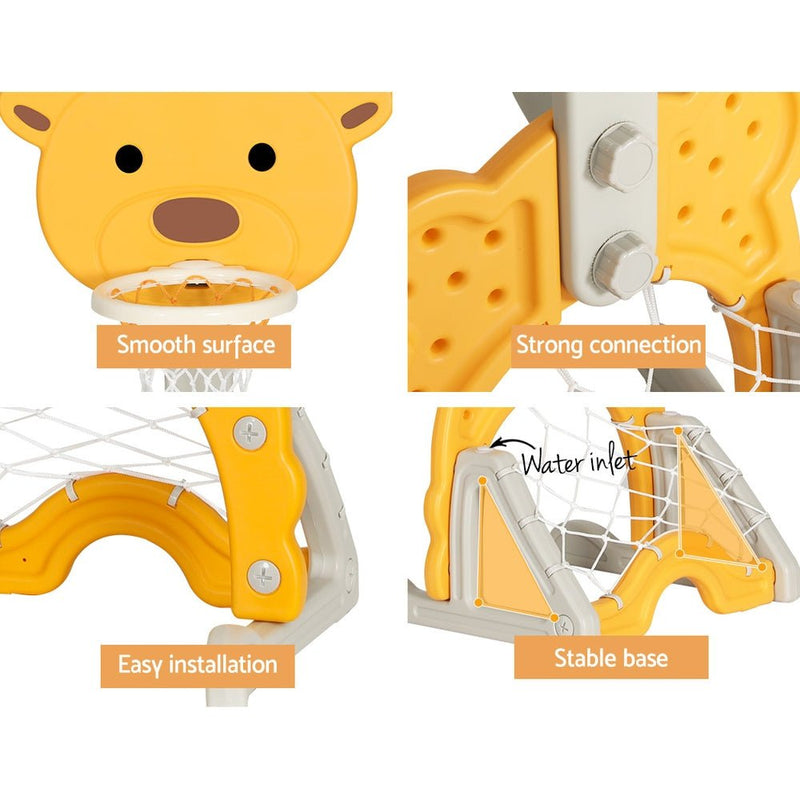 Keezi Kids Basketball Hoop Stand Adjustable 5 - in - 1 Sports Center Toys Set Yellow - NuSea