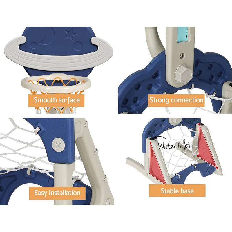 Keezi Kids Basketball Hoop Stand Adjustable 6 - in - 1 Sports Center Toys Set Blue - NuSea