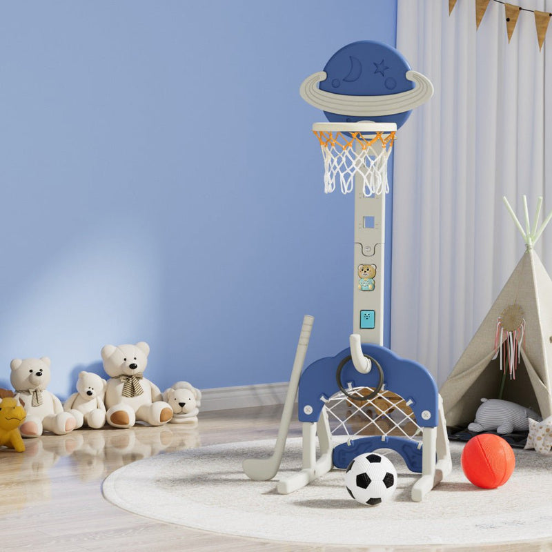Keezi Kids Basketball Hoop Stand Adjustable 6 - in - 1 Sports Center Toys Set Blue - NuSea